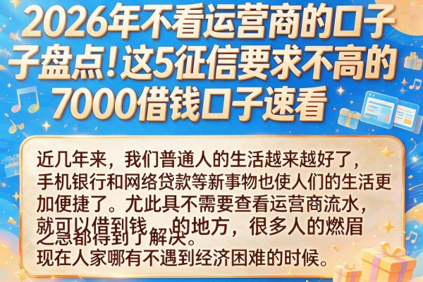 2026年不看运营商的口子盘点!这5个征信要求不高的7000借钱口子速看