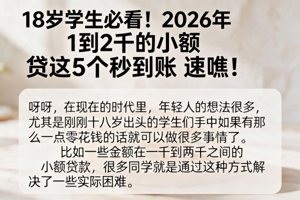 18岁学生必看！2026年1到2千的小额贷这5个秒到账，速瞧！