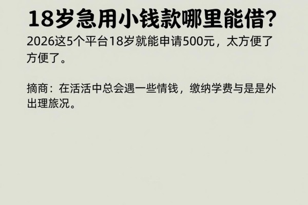 18岁急用小额贷款哪里能借?2026这5个平台18岁就能申请500元,太方便了