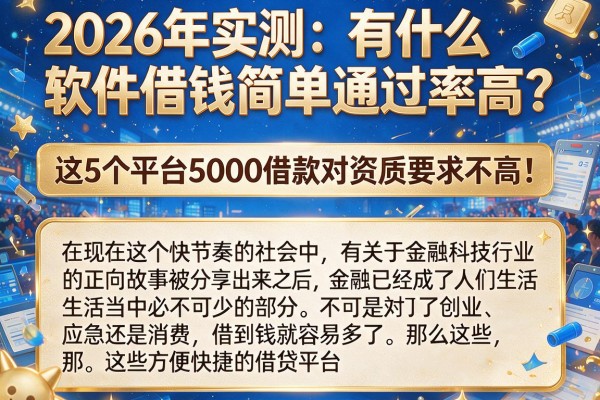 2026年实测:有什么软件借钱简单通过率高?这5个平台5000借款对资质要求不高!