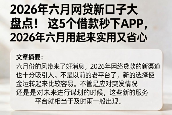 2026年六月网贷新口子大盘点!这5个借款秒下APP,2026年六月用起来实用又省心