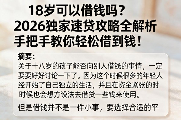 18岁可以借钱吗?2026独家速贷攻略全解析,手把手教你轻松借到钱!