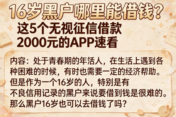 16岁黑户哪里能借钱?这5个无视征信借款2000元的APP速看
