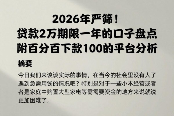 2026年严筛!贷款2万期限一年的口子盘点,附百分百下款1000的平台分析