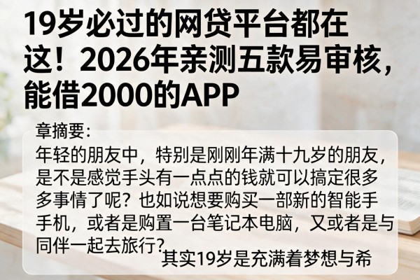 19岁必过的网贷平台都在这!2026年亲测五款易审核、能借2000的APP