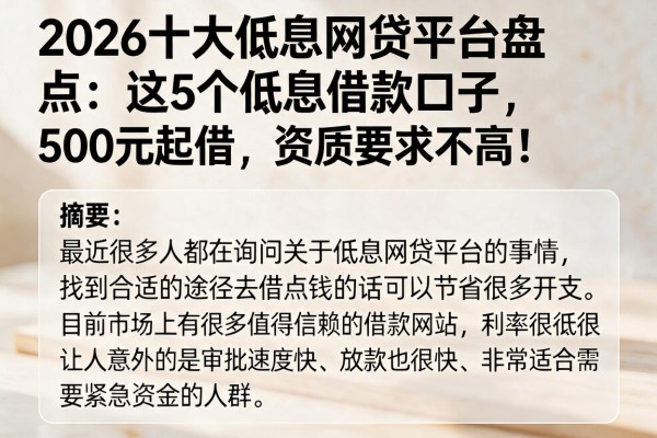 2026十大低息网贷平台盘点：这5个低息借款口子，500元起借，资质要求不高！