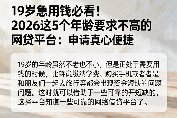19岁急用钱必看！2026这5个年龄要求不高的网贷平台，申请真心便捷