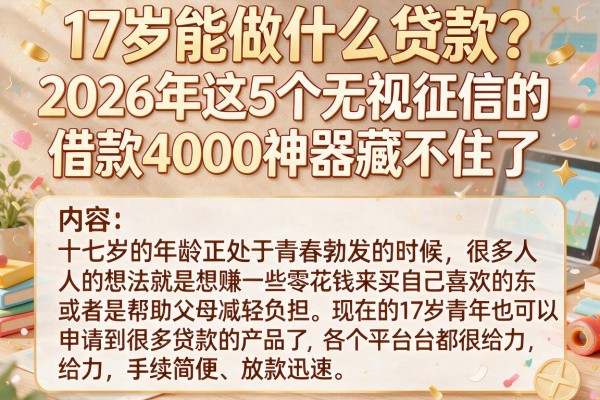 17岁能做什么贷款?2026年这5个无视征信的借款4000神器藏不住了