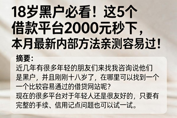 18岁黑户必看!这5个借款平台2000元秒下,本月最新内部方法亲测容易过!