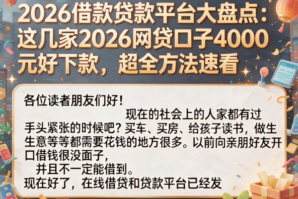 2026借款贷款平台大盘点:这几家2026网贷口子4000元好下款,超全方法速看