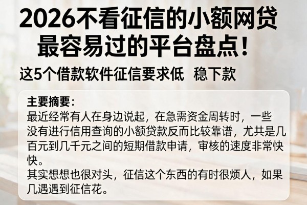 2026不看征信的小额网贷最容易过的平台盘点!这5个借款软件征信要求低稳下款