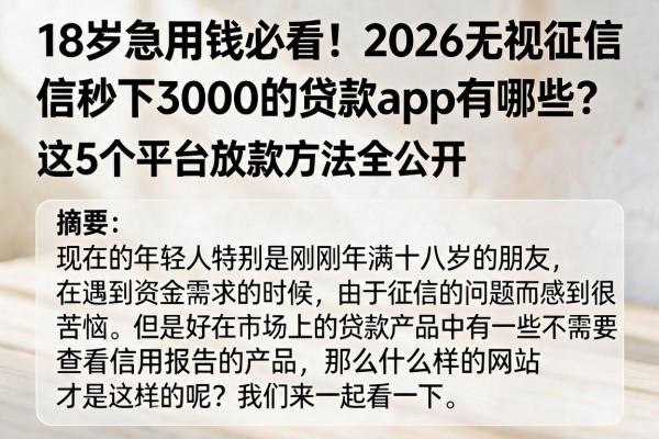 18岁急用钱必看！2026无视征信秒下3000的贷款App有哪些？这5个平台放款方法全公开