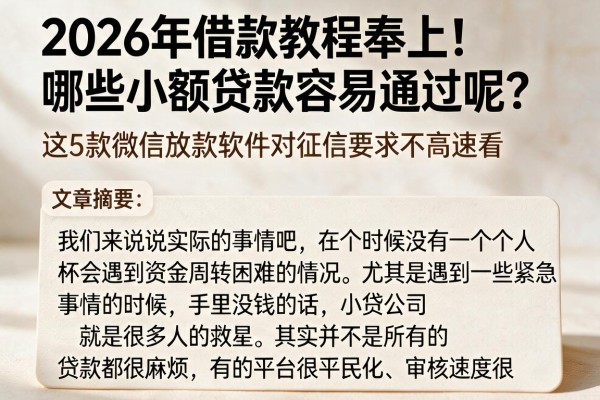2026年借款教程奉上！哪些小额贷款容易通过呢？这5款微信放款软件对征信要求不高速看