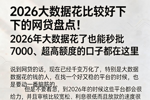 2026大数据花比较好下的网贷盘点!2026年大数据花了也能秒批7000、超高额度的口子都在这里