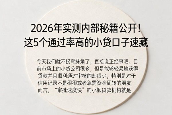 2026年实测内部秘籍公开!这5个通过率高的小贷口子速藏