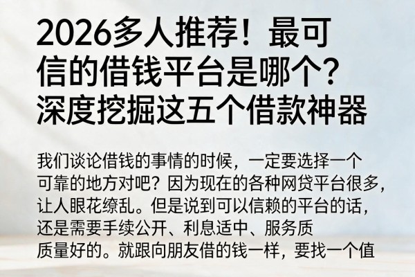 2026多人推荐!最可信的借钱平台是哪个?深度挖掘这五个借款神器