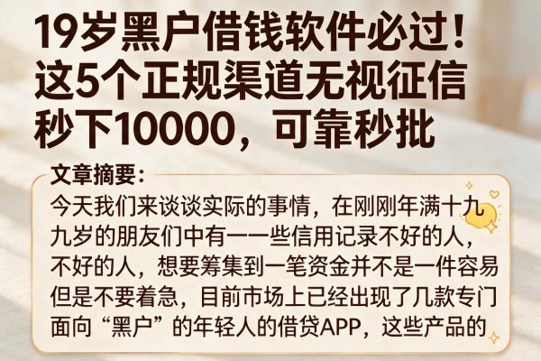 19岁黑户借钱软件必过!这5个正规渠道无视征信秒下10000,可靠秒批