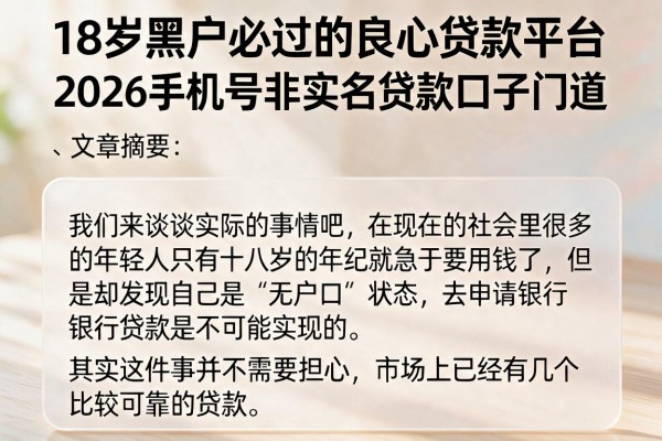 18岁黑户必过的良心贷款平台，2026手机号非实名贷款口子门道
