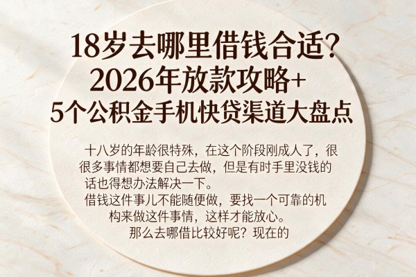 18岁去哪里借钱合适？2026年放款攻略+5个公积金手机快贷渠道大盘点