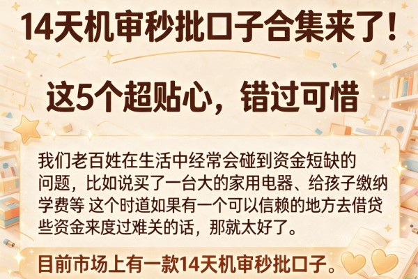 14天机审秒批口子合集来了！这5个超贴心，错过可惜