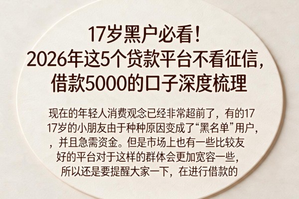 17岁黑户必看!2026年这5个贷款平台不看征信,借款5000的口子深度梳理