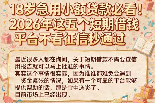 18岁急用小额贷款必看!2026年这五个短期借钱平台不看征信秒通过