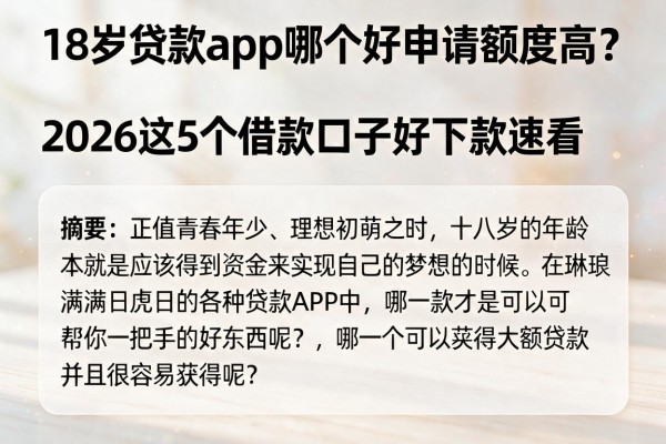 18岁贷款app哪个好申请额度高?2026这5个借款口子好下款速看