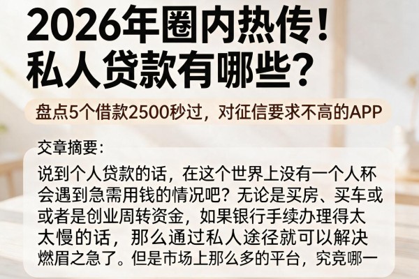 2026年圈内热传!私人贷款有哪些?盘点5个借款2500秒过、对征信要求不高的APP