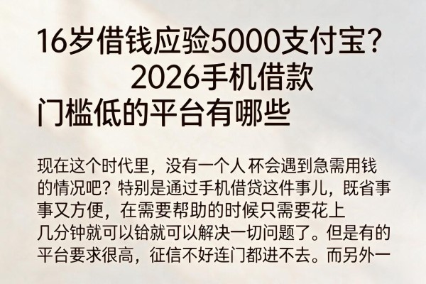 16岁借钱应急5000支付宝?2026手机借款门槛低的平台有哪些