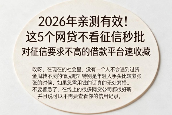2026年亲测有效!这5个网贷不看征信秒批,对征信要求不高的借款平台速收藏