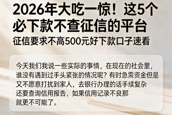 2026年大吃一惊!这5个必下款不查征信的平台,征信要求不高500元好下款口子速看