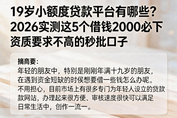 19岁小额度贷款平台有哪些?2026实测这5个借钱2000必下、资质要求不高的秒批口子