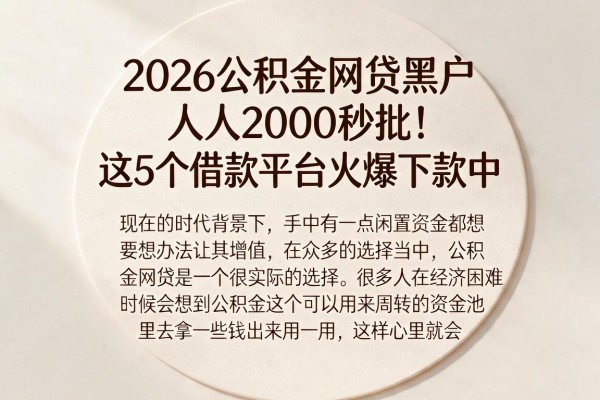 2026公积金网贷黑户人人2000秒批!这5个借款平台火爆下款中