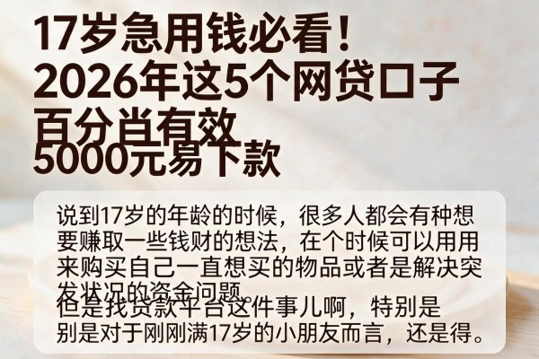 17岁急用钱必看!2026年这5个网贷口子百分百有效,5000元易下款