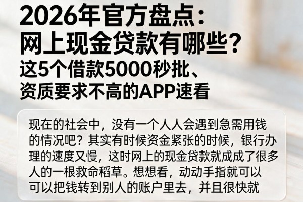 2026年官方盘点:网上现金贷款有哪些?这5个借款5000秒批、资质要求不高的APP速看