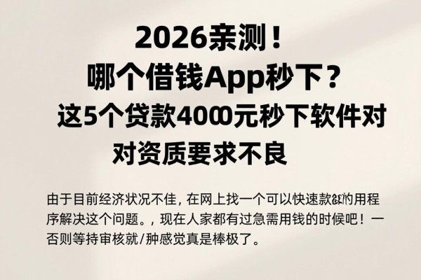 2026亲测!哪个借钱app秒下?这5个贷款4000元秒下软件对资质要求不高