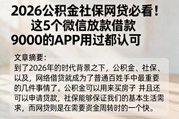 2026公积金社保网贷必看！这5个微信放款借款9000的APP用过都认可