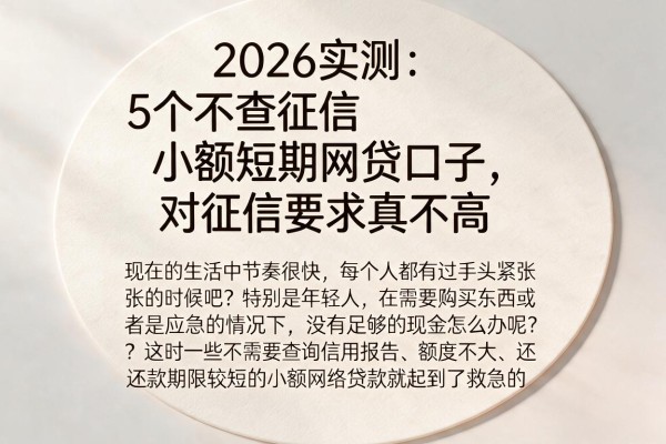 2026实测：5个不查征信小额短期网贷口子，对征信要求真不高