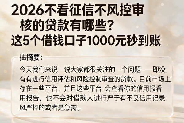 2026不看征信不风控审核的贷款有哪些?这5个借钱口子1000元秒到账