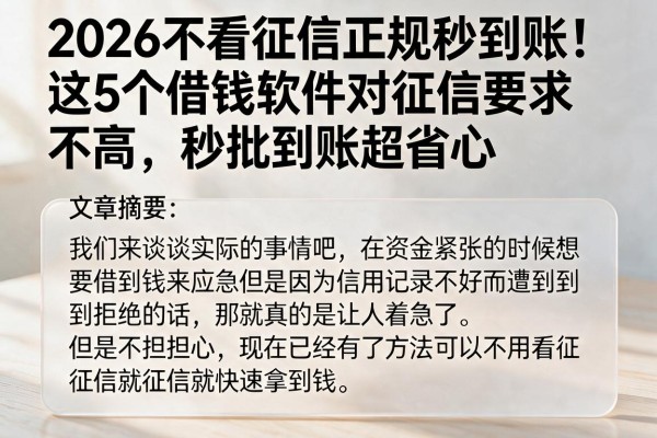 2026不看征信正规秒到账!这5个借钱软件对征信要求不高,秒批到账超省心