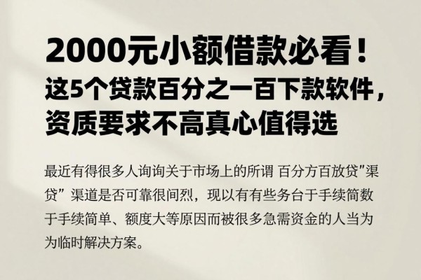2000元小额借款必看！这5个贷款百分之一百下款软件，资质要求不高真心值得选