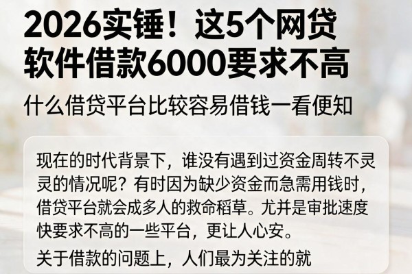 2026实锤!这5个网贷软件借款6000要求不高,什么借贷平台比较容易借钱一看便知