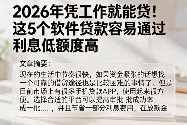 2026年凭工作就能贷！这5个软件贷款容易通过、利息低额度高