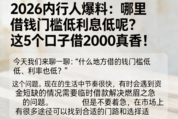 2026内行人爆料：哪里借钱门槛低利息低呢？这5个口子借2000真香！