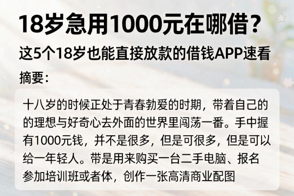 18岁急用1000元在哪借?这5个18岁也能直接放款的借钱APP速看