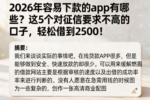 2026年容易下款的app有哪些？这5个对征信要求不高的口子，轻松借到2500！