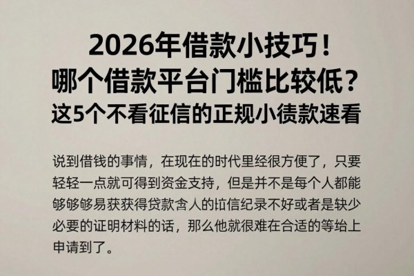 2026年借款小技巧!哪个借款平台门槛比较低?这5个不看征信的正规小额贷款速看