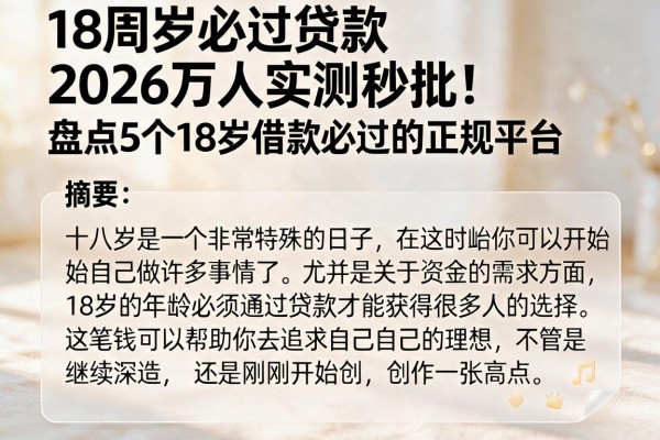 18周岁必过贷款2026万人实测秒批!盘点5个18岁借款必过的正规平台