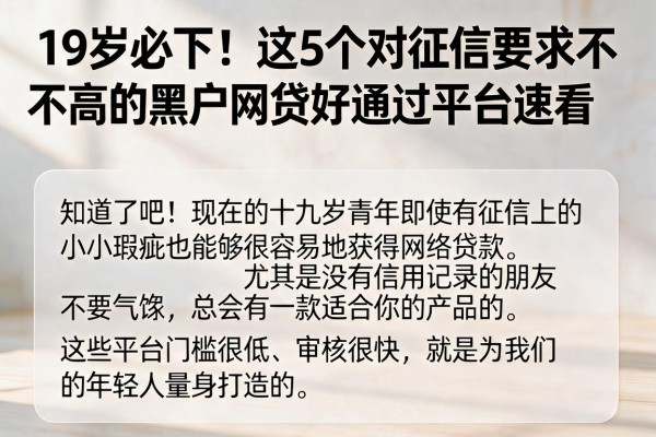 19岁必下!这5个对征信要求不高的黑户网贷好通过平台速看