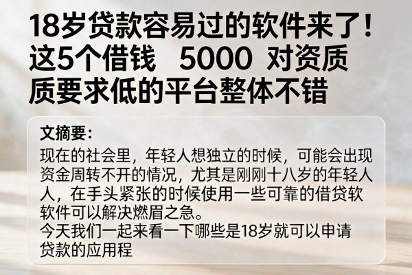 18岁贷款容易过的软件来了！这5个借钱5000对资质要求低的平台整体不错